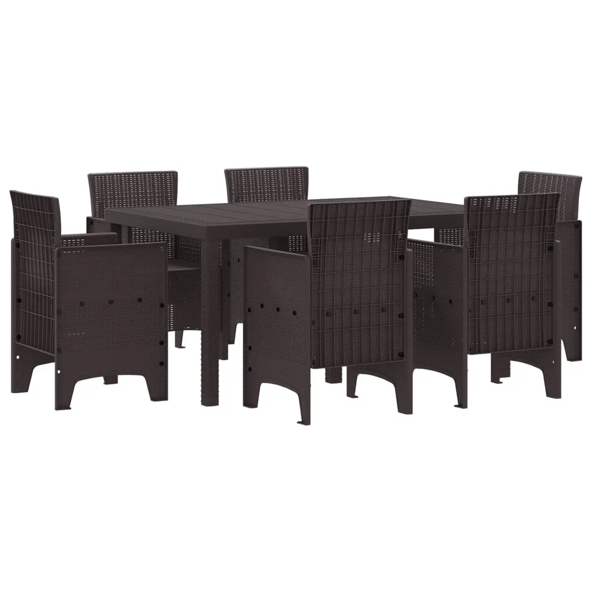 Outdoor Garden Dining Set 7 Piece Brown Poly Rattan Table Chairs with Cushions