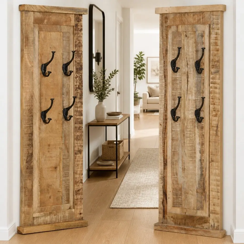 Coat Racks Retro Solid Wood Wall-Mounted 2 Pieces 38 x 100 cm
