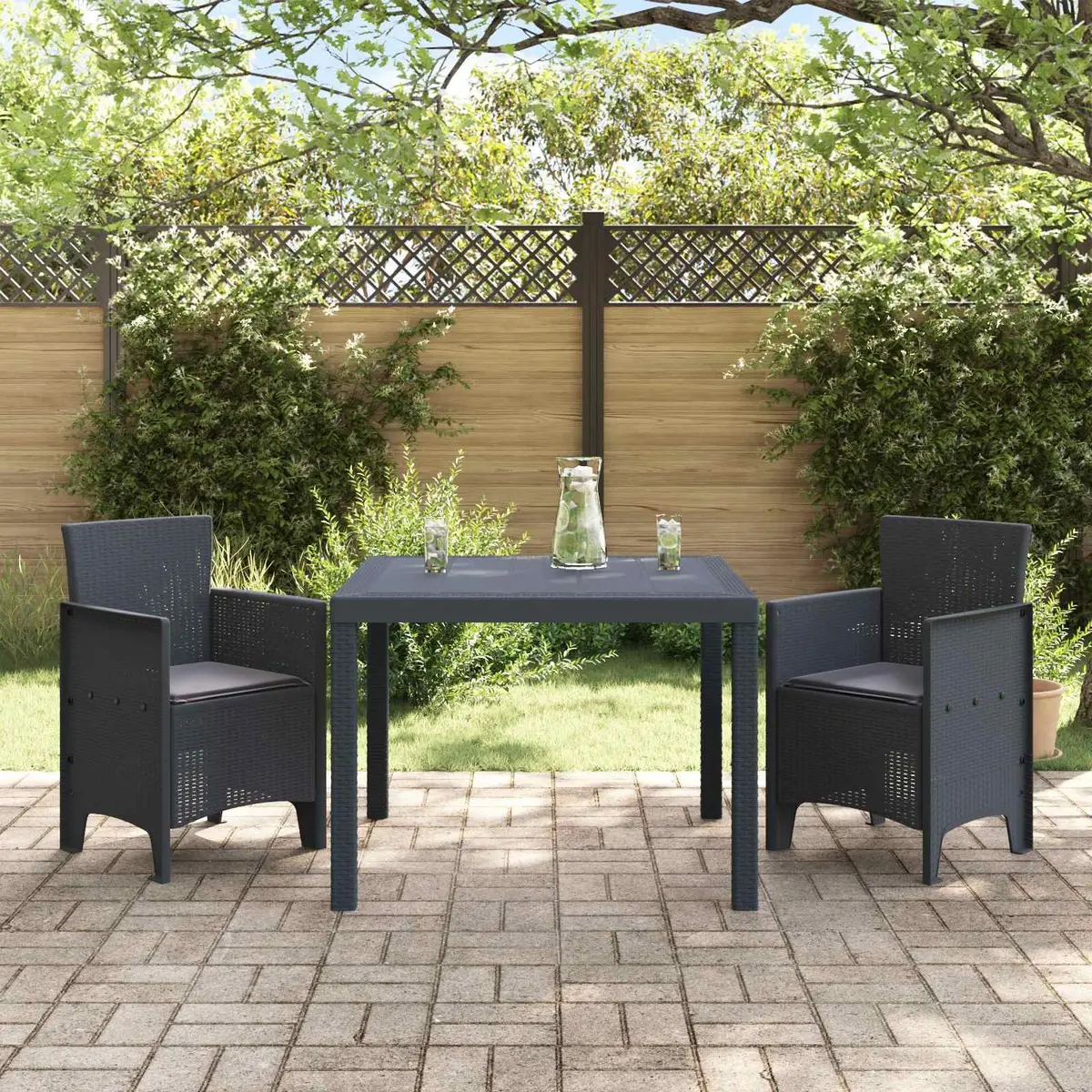 Outdoor Dining Set Modern Style 3 Piece Anthracite Patio Table with Cushioned Chairs