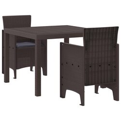 Outdoor Garden Dining Set 3 Piece Brown Poly Rattan Table Chairs Patio Furniture