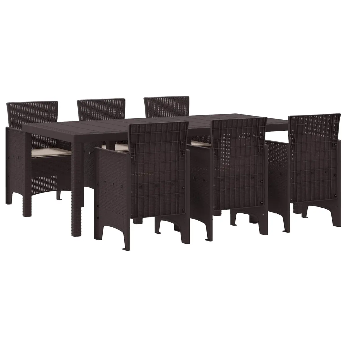 Garden Dining Set Rattan Style 7 Pieces Brown Outdoor Furniture
