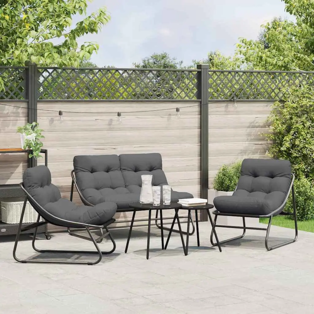 Garden Dining Set Contemporary Black Steel 5 Pieces Outdoor Furniture