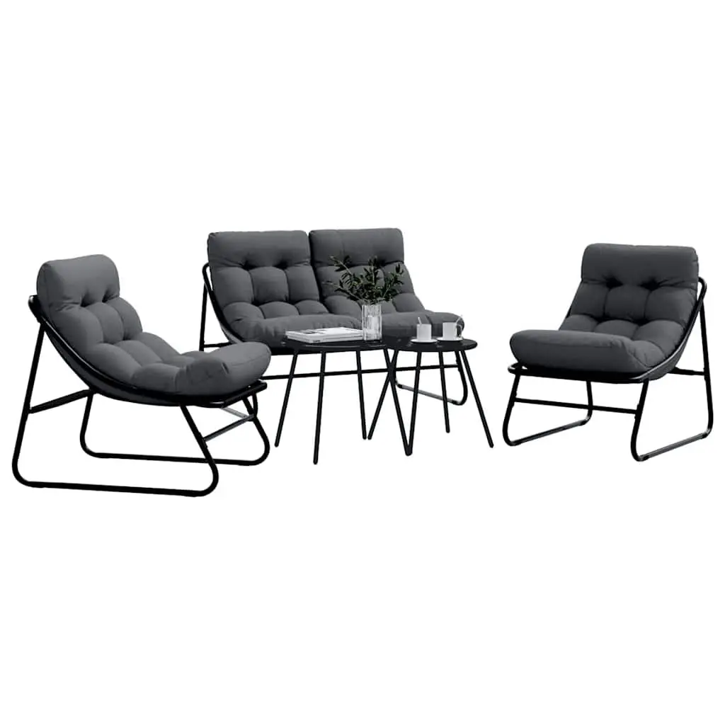 Garden Dining Set Contemporary Black Steel 5 Pieces Outdoor Furniture