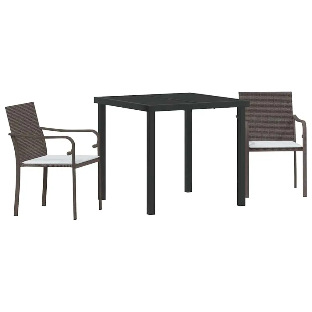 Garden Dining Set 3 Piece Outdoor Patio Furniture Brown PE Rattan Steel Frame