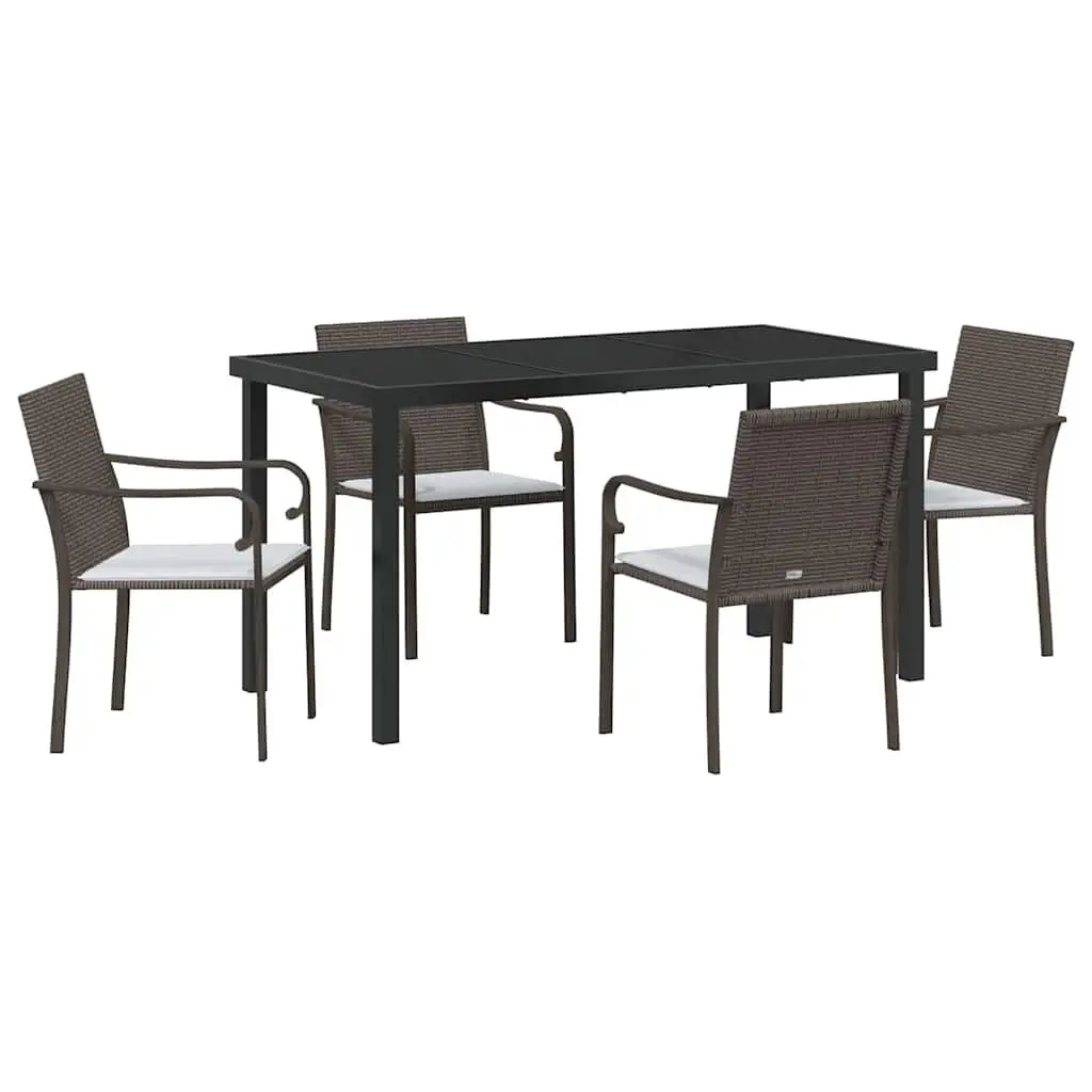 Garden Dining Set Modern Outdoor Furniture 5 Pieces Brown Black Rattan Steel Frame