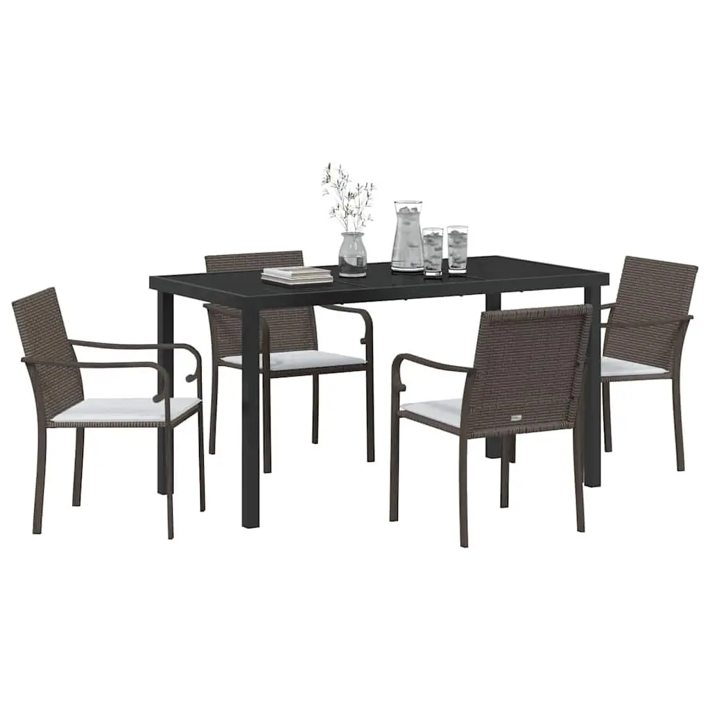 Garden Dining Set Modern Outdoor Furniture 5 Pieces Brown Black Rattan Steel Frame
