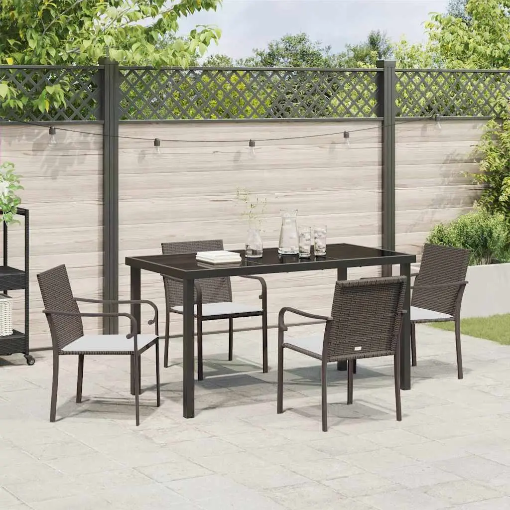Garden Dining Set Modern Outdoor Furniture 5 Pieces Brown Black Rattan Steel Frame
