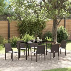 Garden Dining Set 7 Piece Brown Black Outdoor Furniture Patio Rattan Chair Table