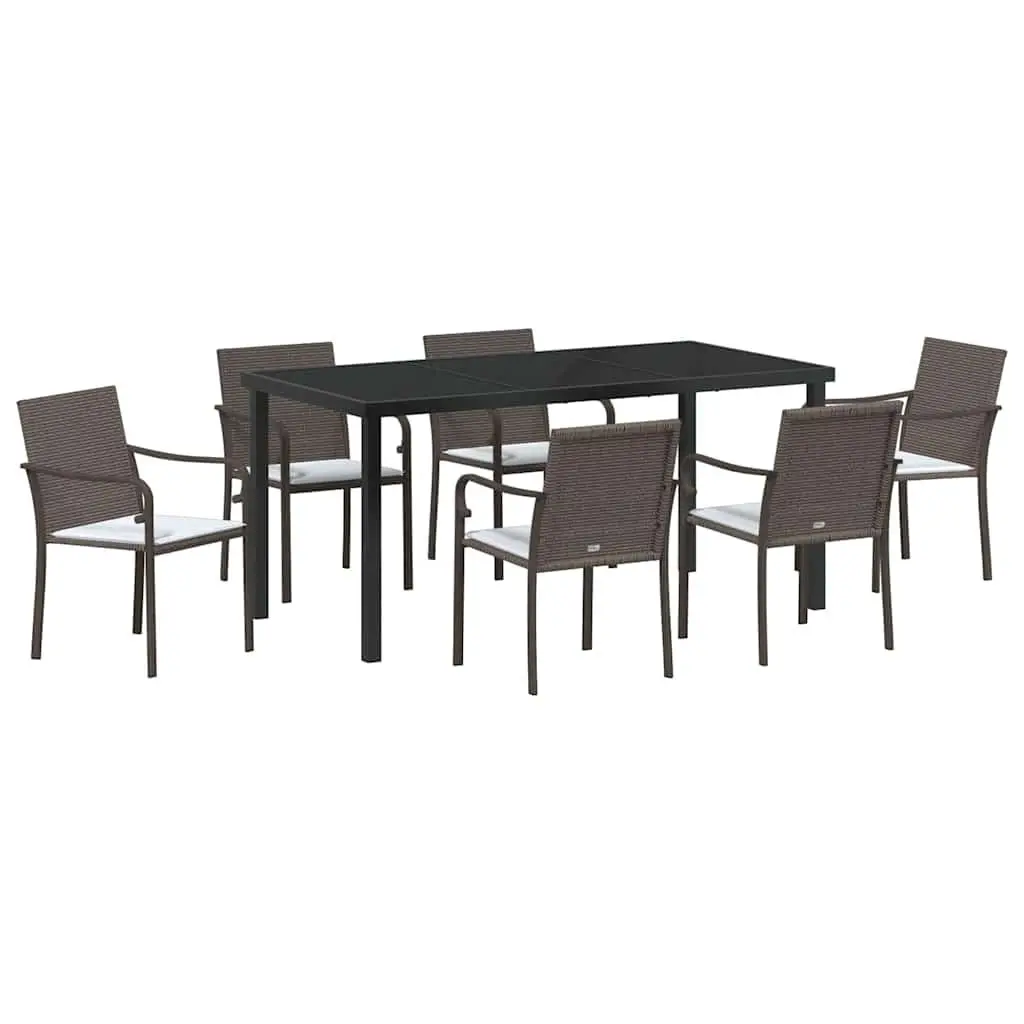 Garden Dining Set Modern Outdoor 7 Piece Brown Black Rattan Chair Table