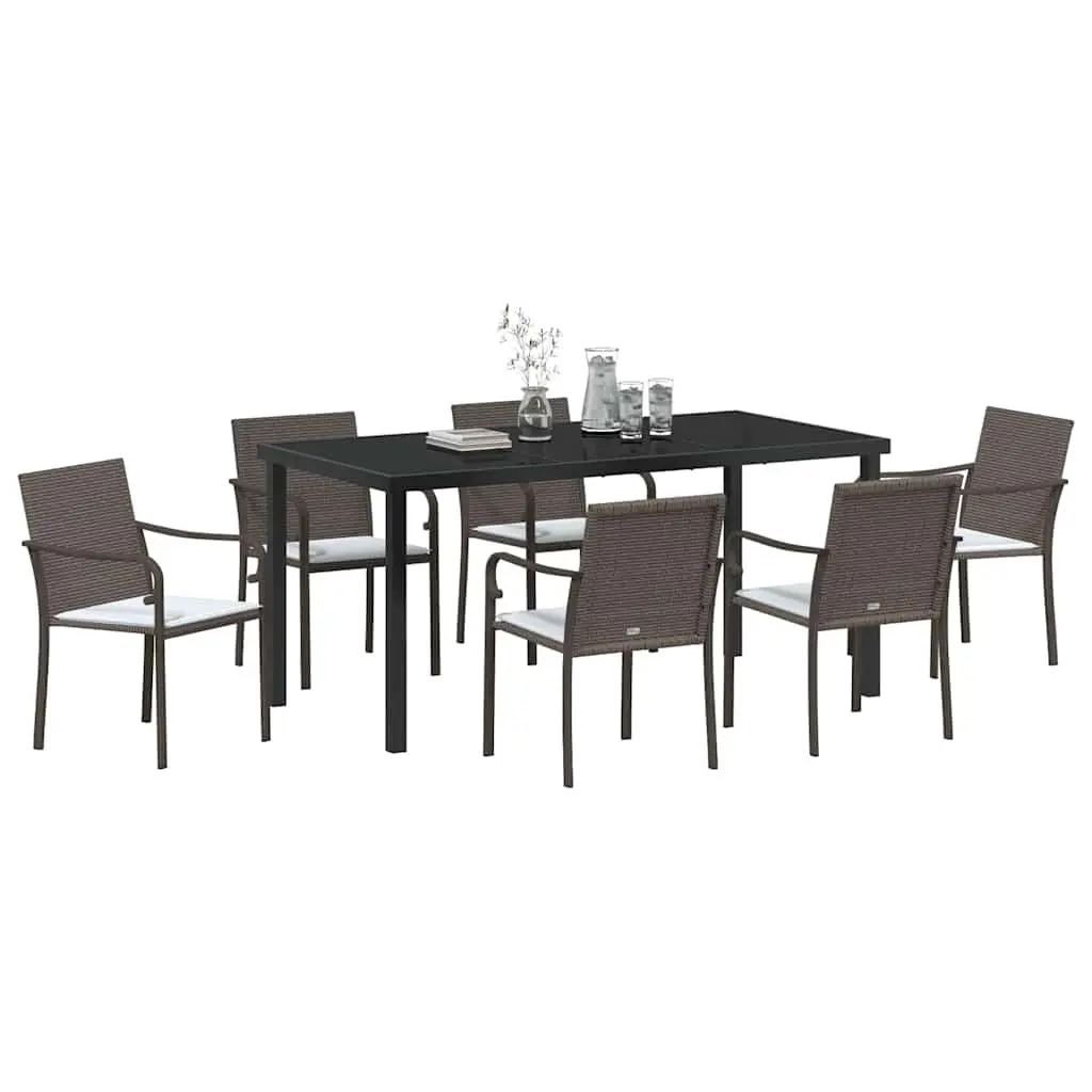 Garden Dining Set Modern Outdoor 7 Piece Brown Black Rattan Chair Table