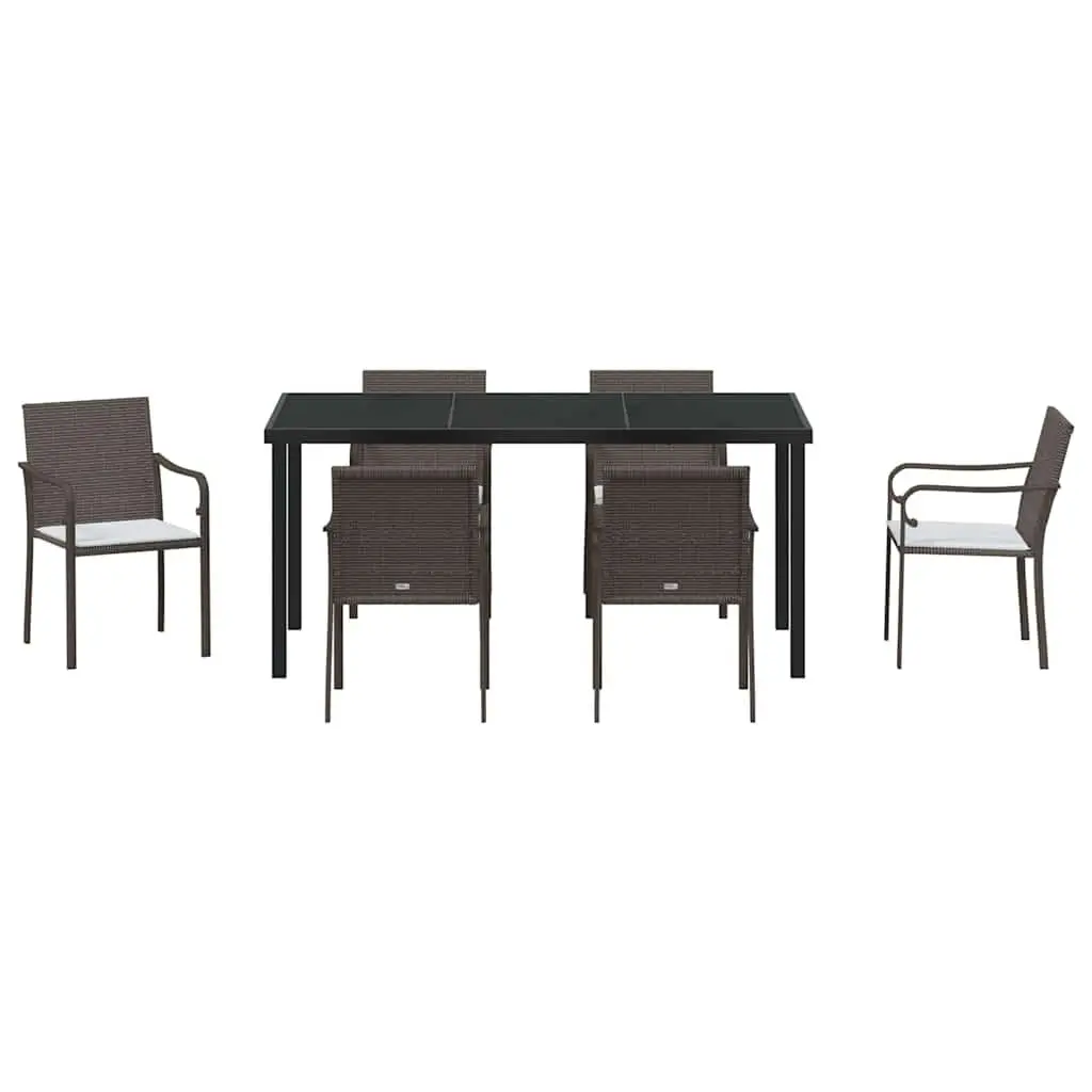 Garden Dining Set Modern Outdoor 7 Piece Brown Black Rattan Chair Table