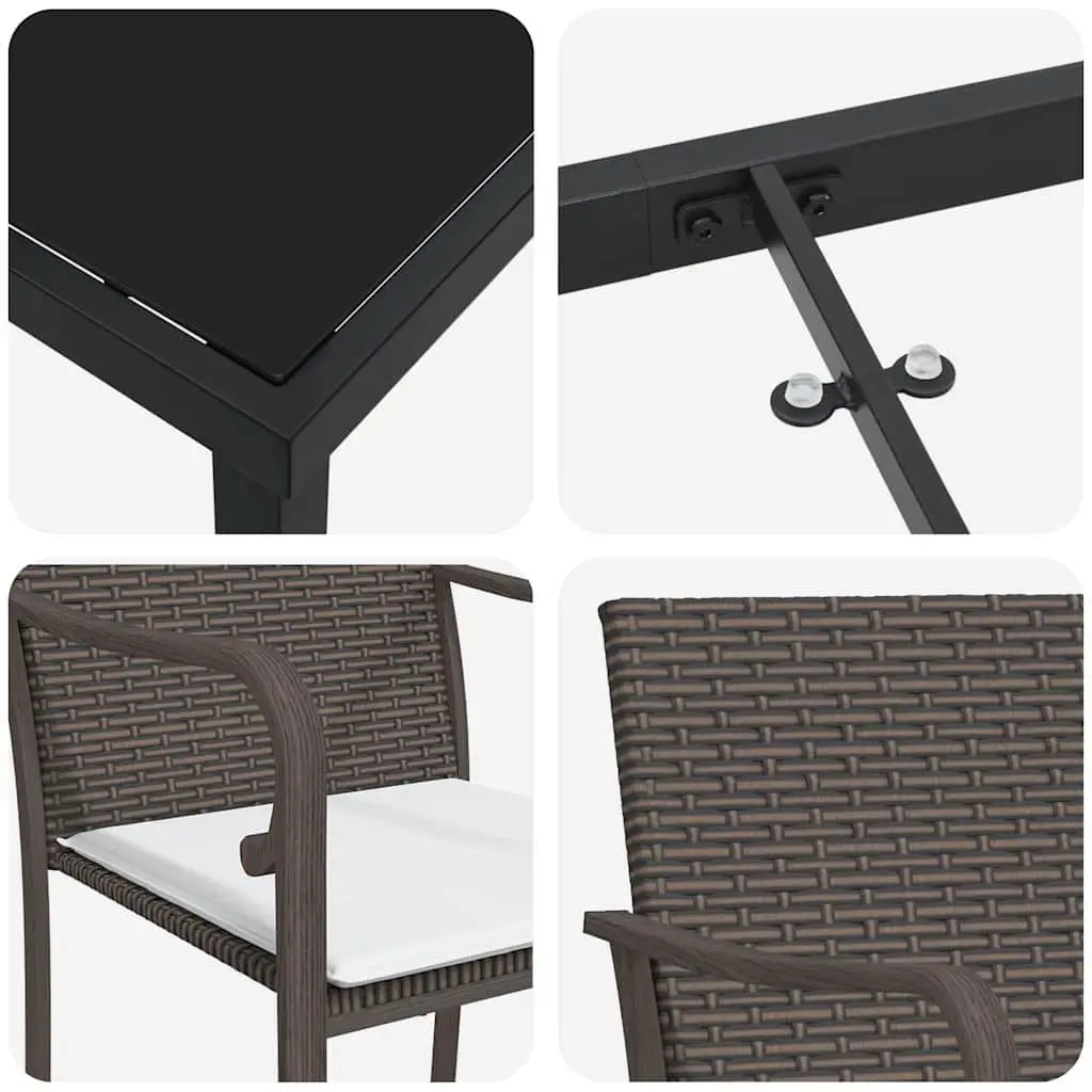 Garden Dining Set Modern Outdoor 7 Piece Brown Black Rattan Chair Table