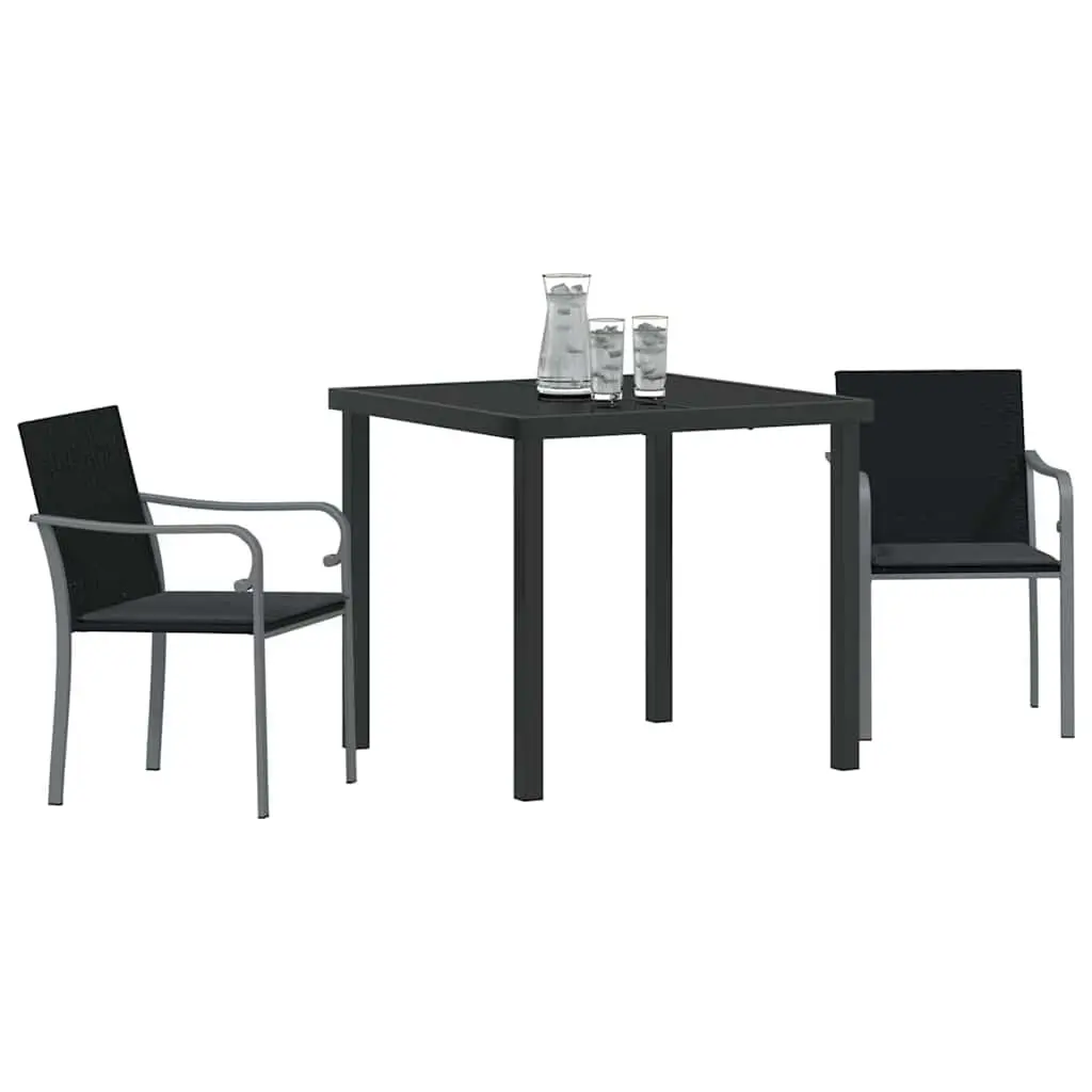 Garden Dining Set 3 Pieces Outdoor Furniture Black Grey Rattan Steel Frame