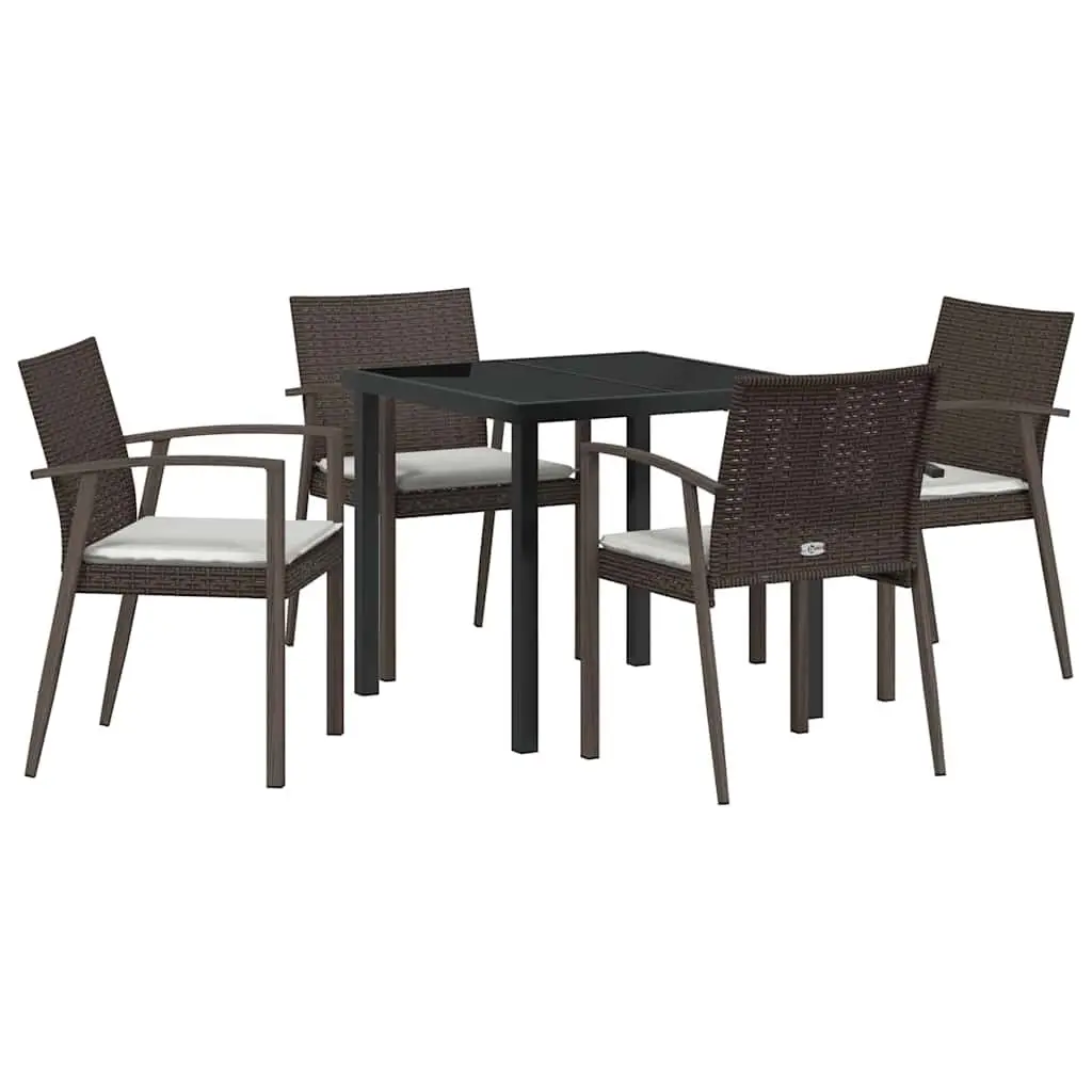Outdoor Furniture Set 5 Piece PE Rattan Dining with Black Steel Frame and Cushions Brown Black