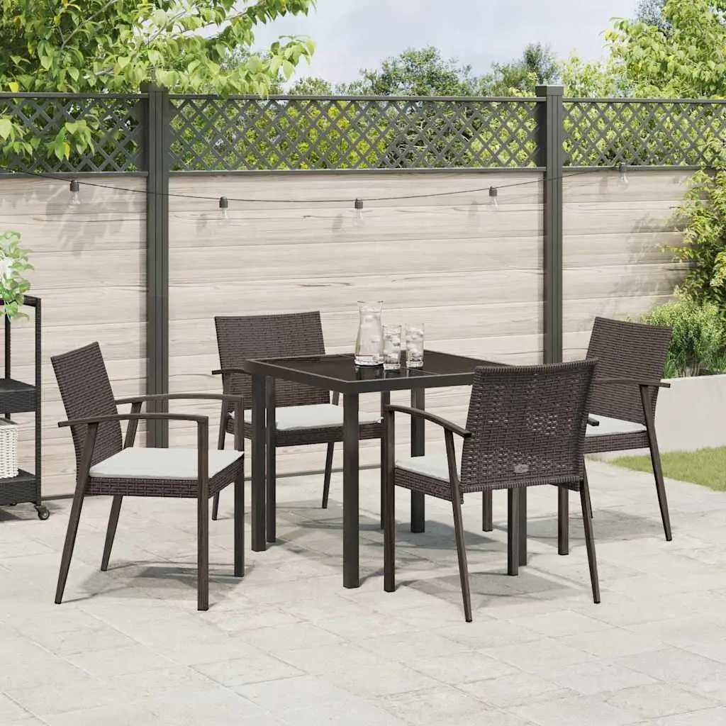 Outdoor Furniture Set 5 Piece PE Rattan Dining with Black Steel Frame and Cushions Brown Black