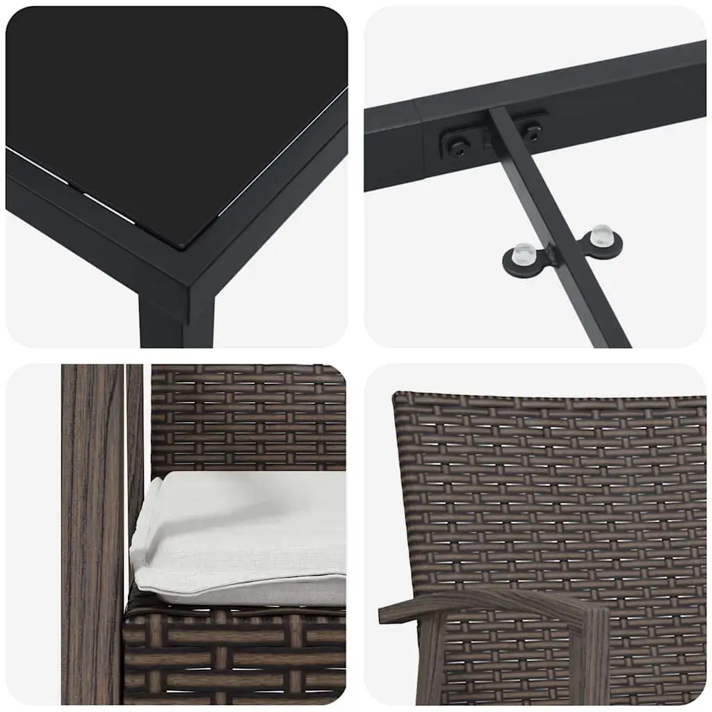 Outdoor Furniture Set 5 Piece PE Rattan Dining with Black Steel Frame and Cushions Brown Black