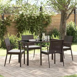 Garden Dining Set 5 Piece Outdoor Furniture PE Rattan Steel Frame Brown Black