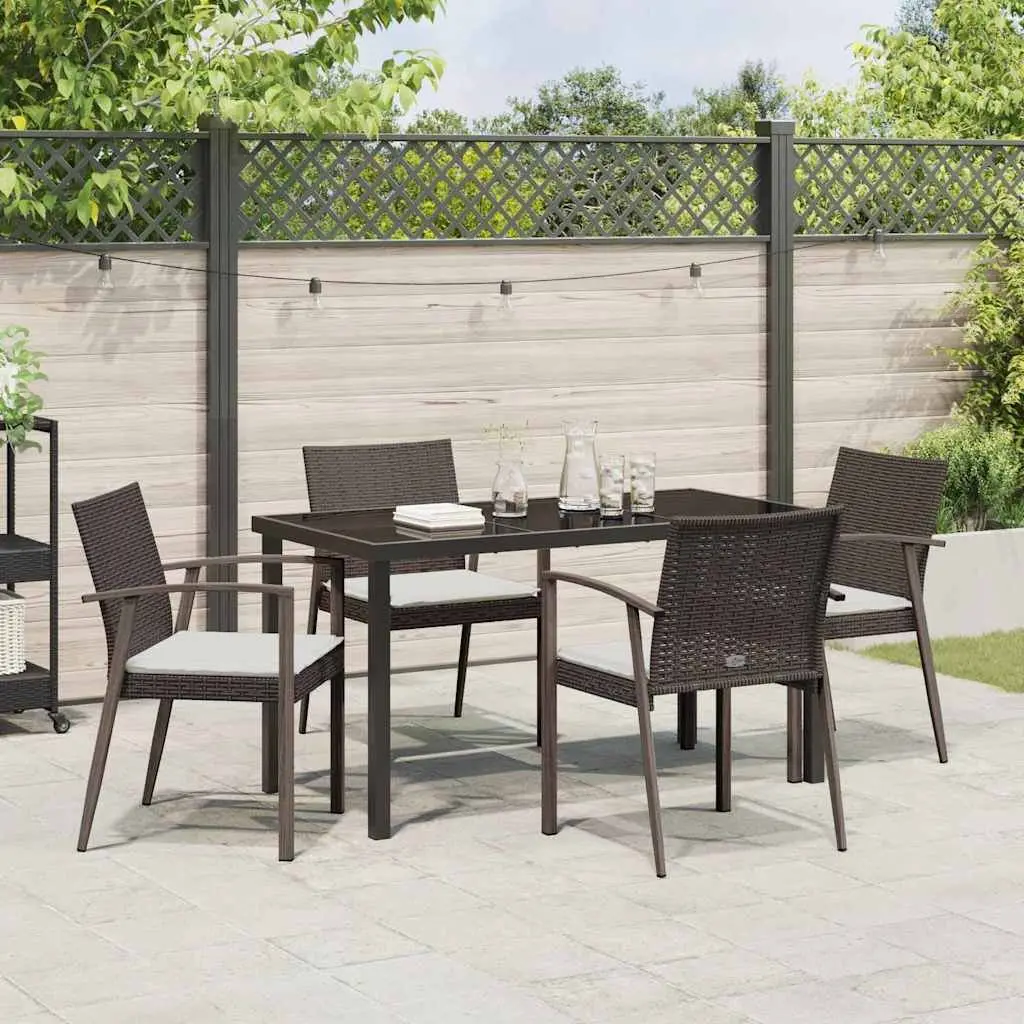 Garden Dining Set 5 Piece Outdoor Furniture PE Rattan Steel Frame Brown Black