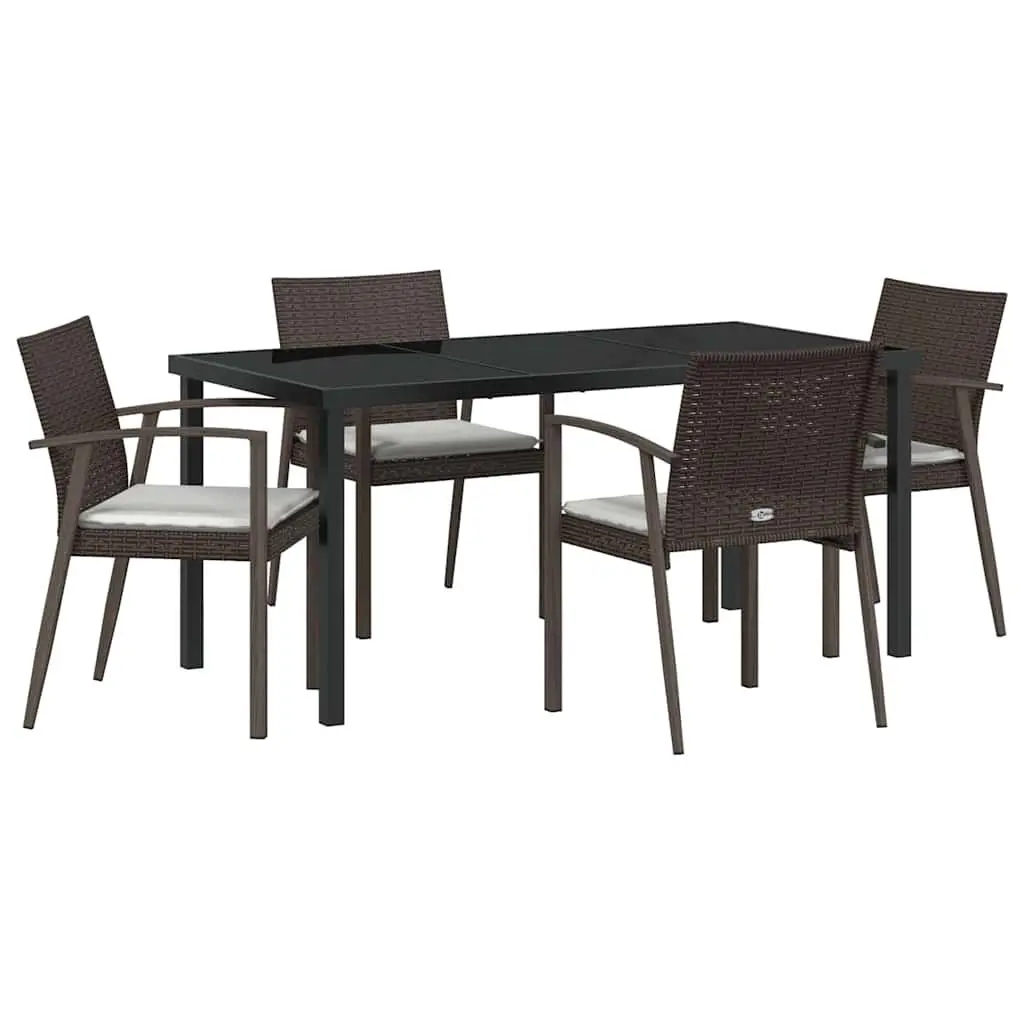 Garden Dining Set 5 Piece Outdoor Furniture PE Rattan Steel Frame Brown Black
