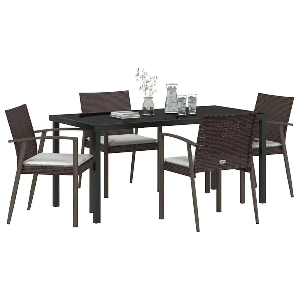 Garden Dining Set 5 Piece Outdoor Furniture PE Rattan Steel Frame Brown Black