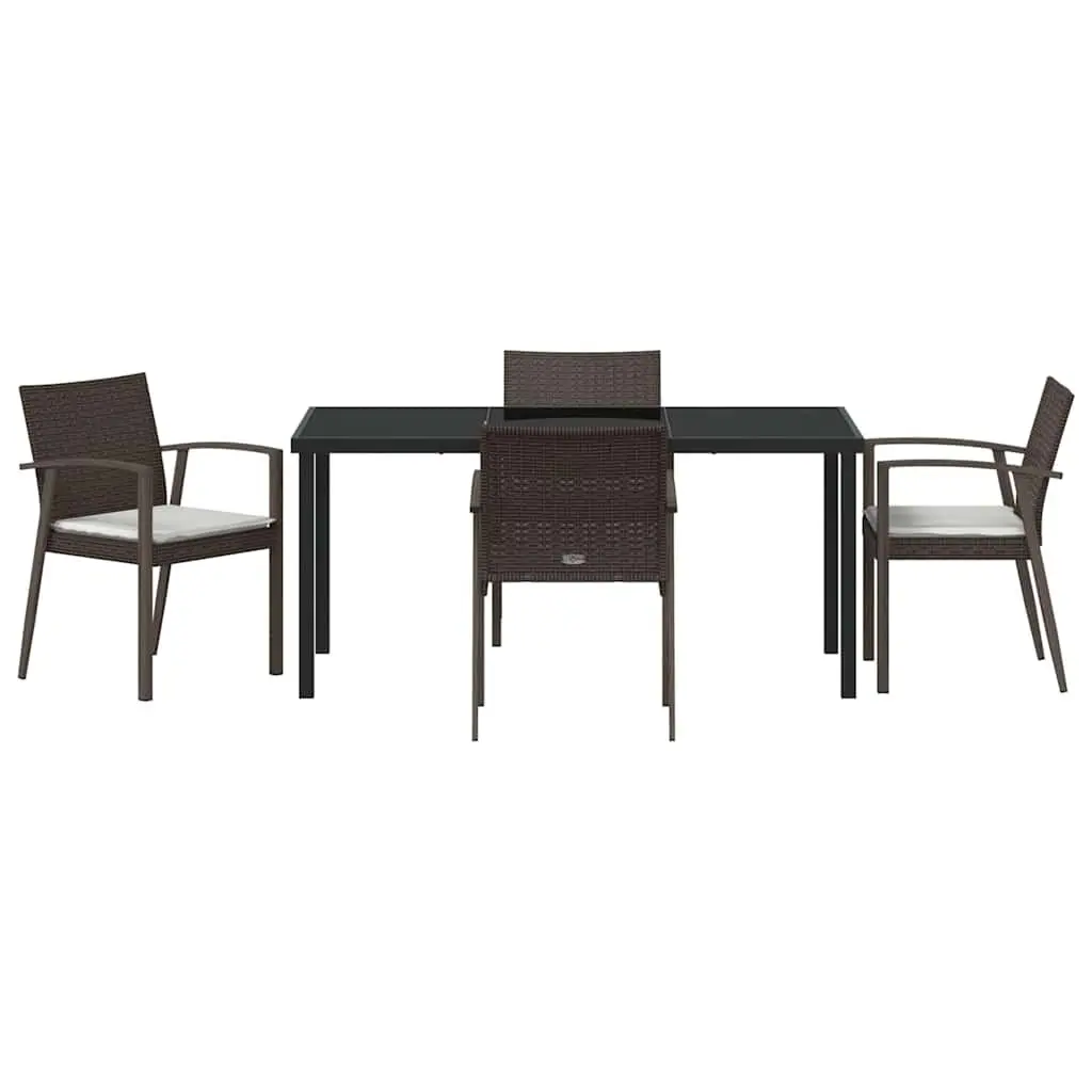 Garden Dining Set 5 Piece Outdoor Furniture PE Rattan Steel Frame Brown Black