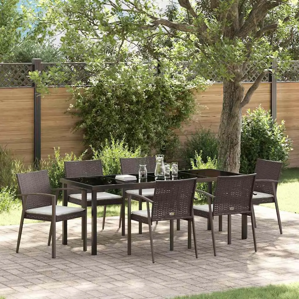 Garden Dining Set Modern Outdoor Furniture 7 Piece Brown Black Rattan Steel Frame
