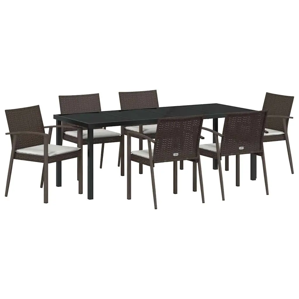 Garden Dining Set Modern Outdoor Furniture 7 Piece Brown Black Rattan Steel Frame