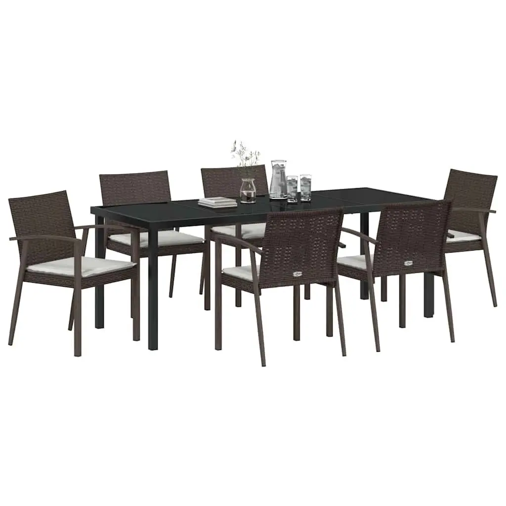 Garden Dining Set Modern Outdoor Furniture 7 Piece Brown Black Rattan Steel Frame
