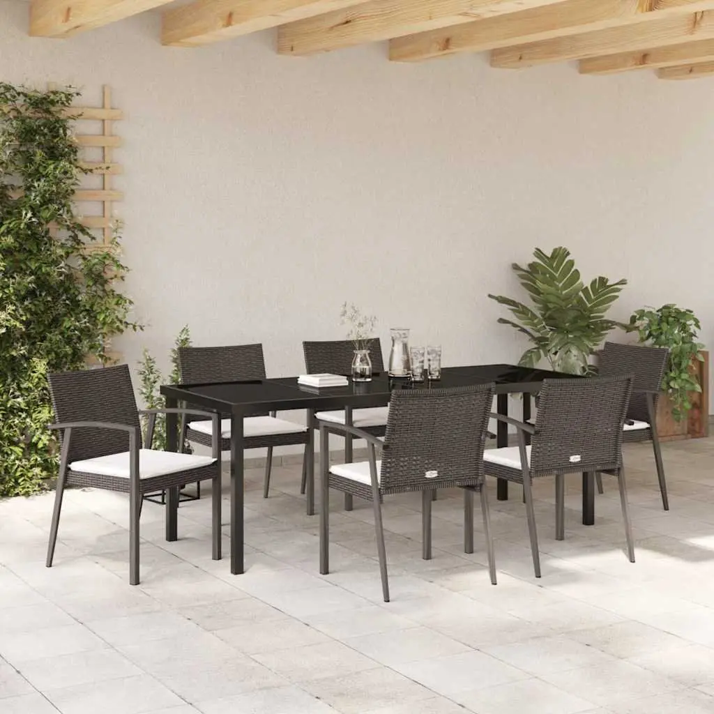 Garden Dining Set Modern Outdoor Furniture 7 Piece Brown Black Rattan Steel Frame