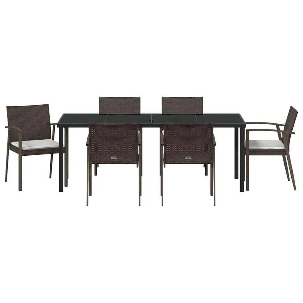 Garden Dining Set Modern Outdoor Furniture 7 Piece Brown Black Rattan Steel Frame