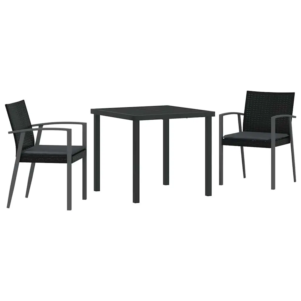 Garden Dining Set 3 Pieces Outdoor Furniture Black PE Rattan Steel Frame