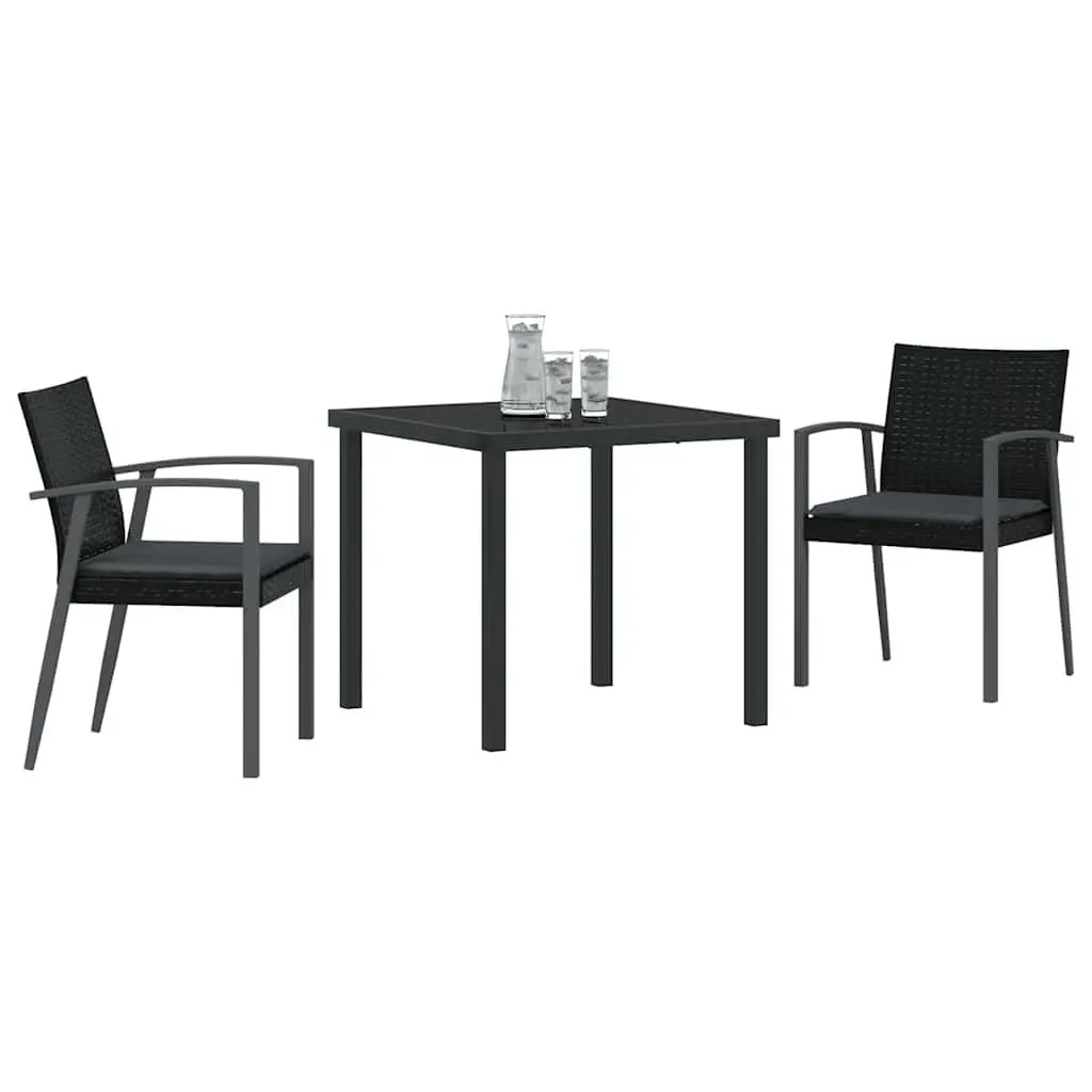 Garden Dining Set 3 Pieces Outdoor Furniture Black PE Rattan Steel Frame