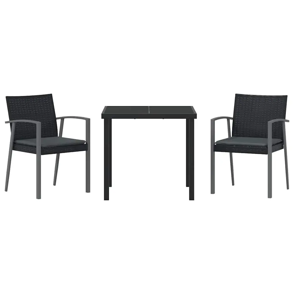Garden Dining Set 3 Pieces Outdoor Furniture Black PE Rattan Steel Frame