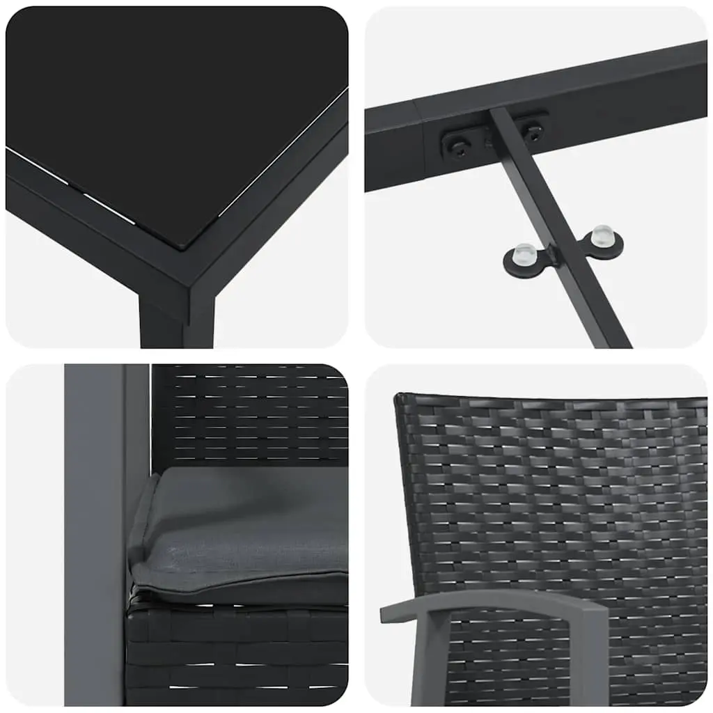 Garden Dining Set 3 Pieces Outdoor Furniture Black PE Rattan Steel Frame