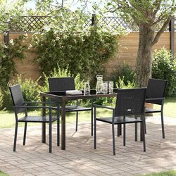 Garden Dining Set 5 Piece Outdoor Furniture Black PE Rattan Steel Chairs Table