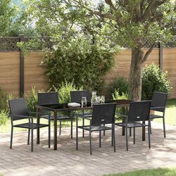 Garden Dining Set 7 Piece Black PE Rattan Outdoor Furniture Patio Table Chairs