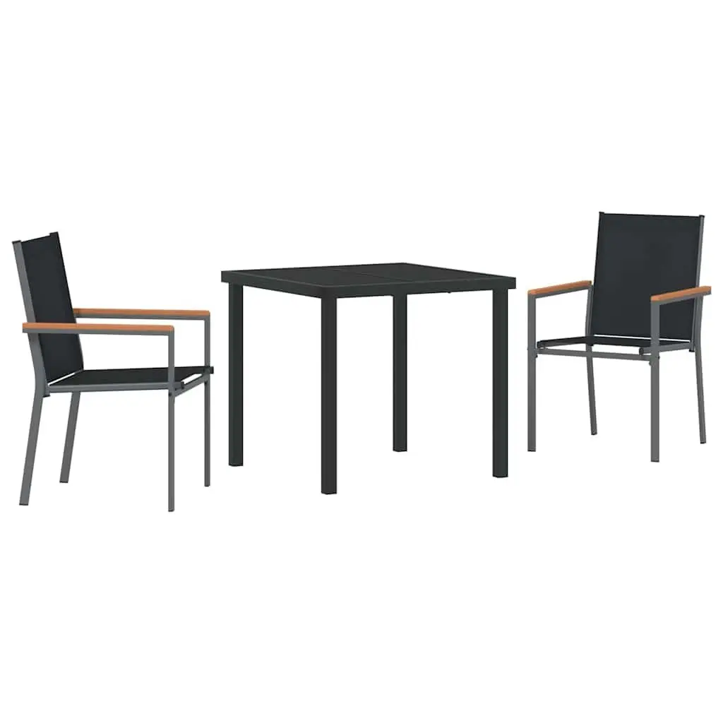 Outdoor Dining Set 3 Piece Black Steel Frame Textilene Fabric Garden Furniture