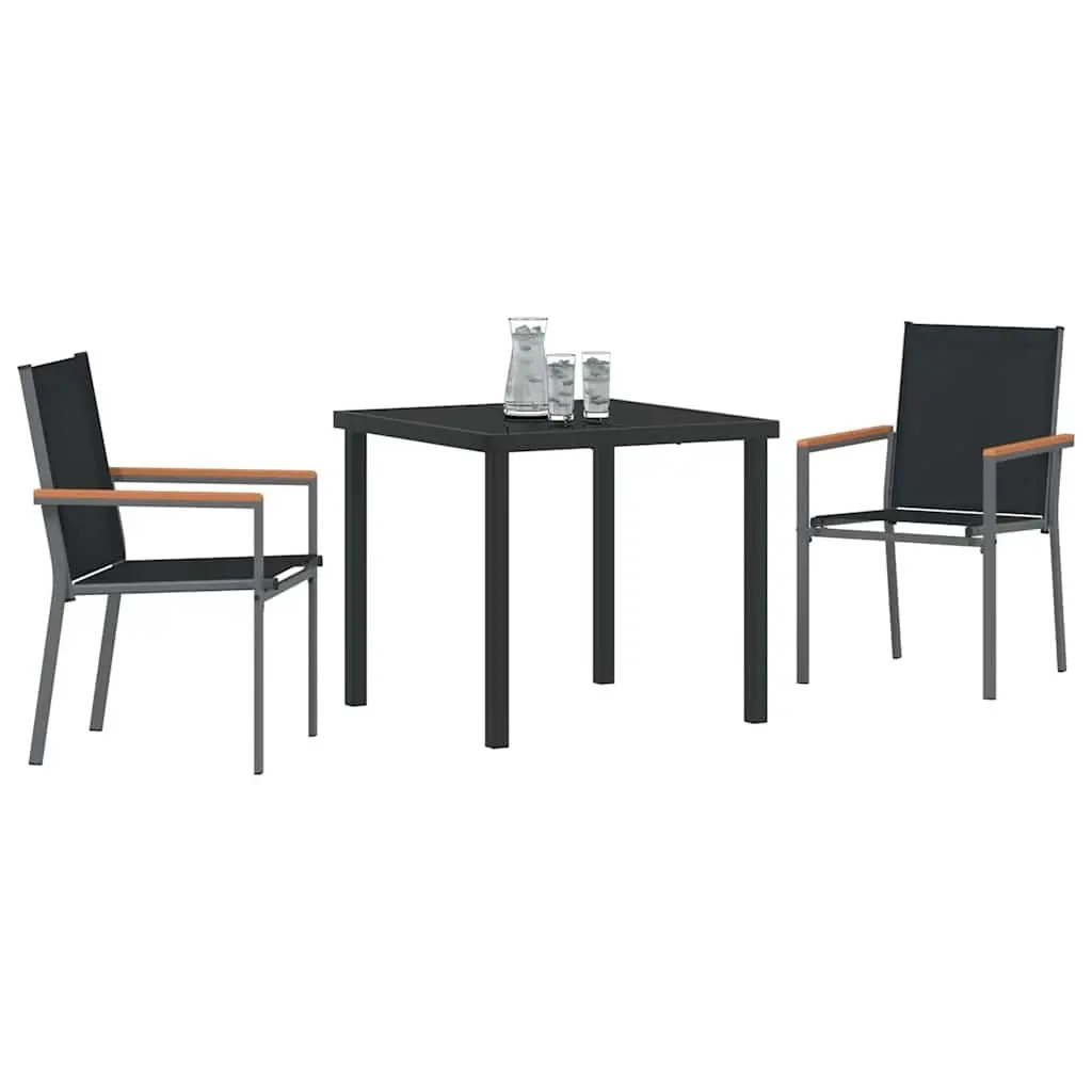Outdoor Dining Set 3 Piece Black Steel Frame Textilene Fabric Garden Furniture
