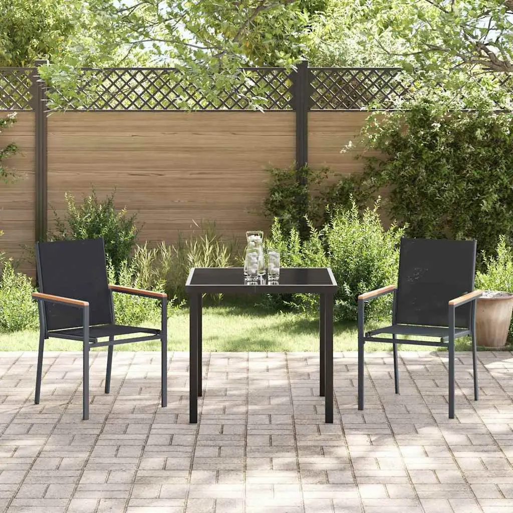 Outdoor Dining Set 3 Piece Black Steel Frame Textilene Fabric Garden Furniture