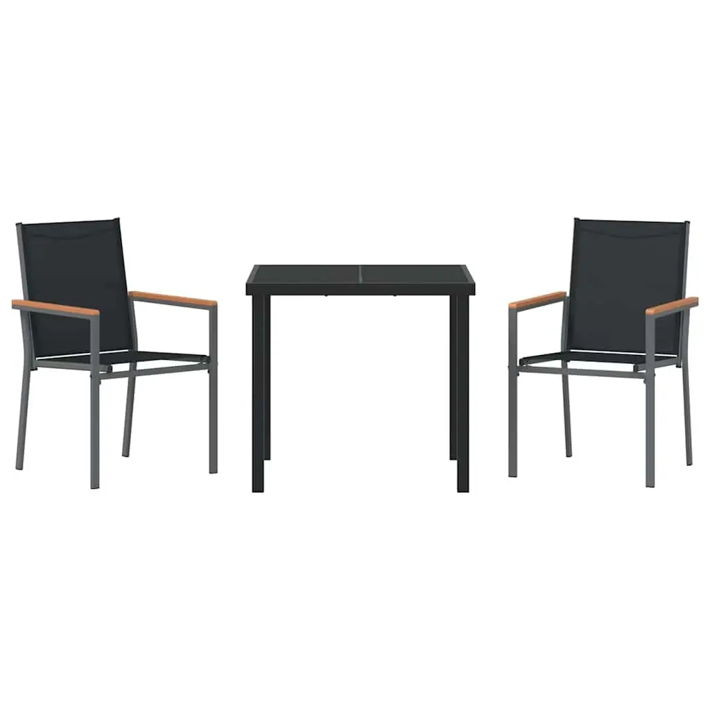 Outdoor Dining Set 3 Piece Black Steel Frame Textilene Fabric Garden Furniture