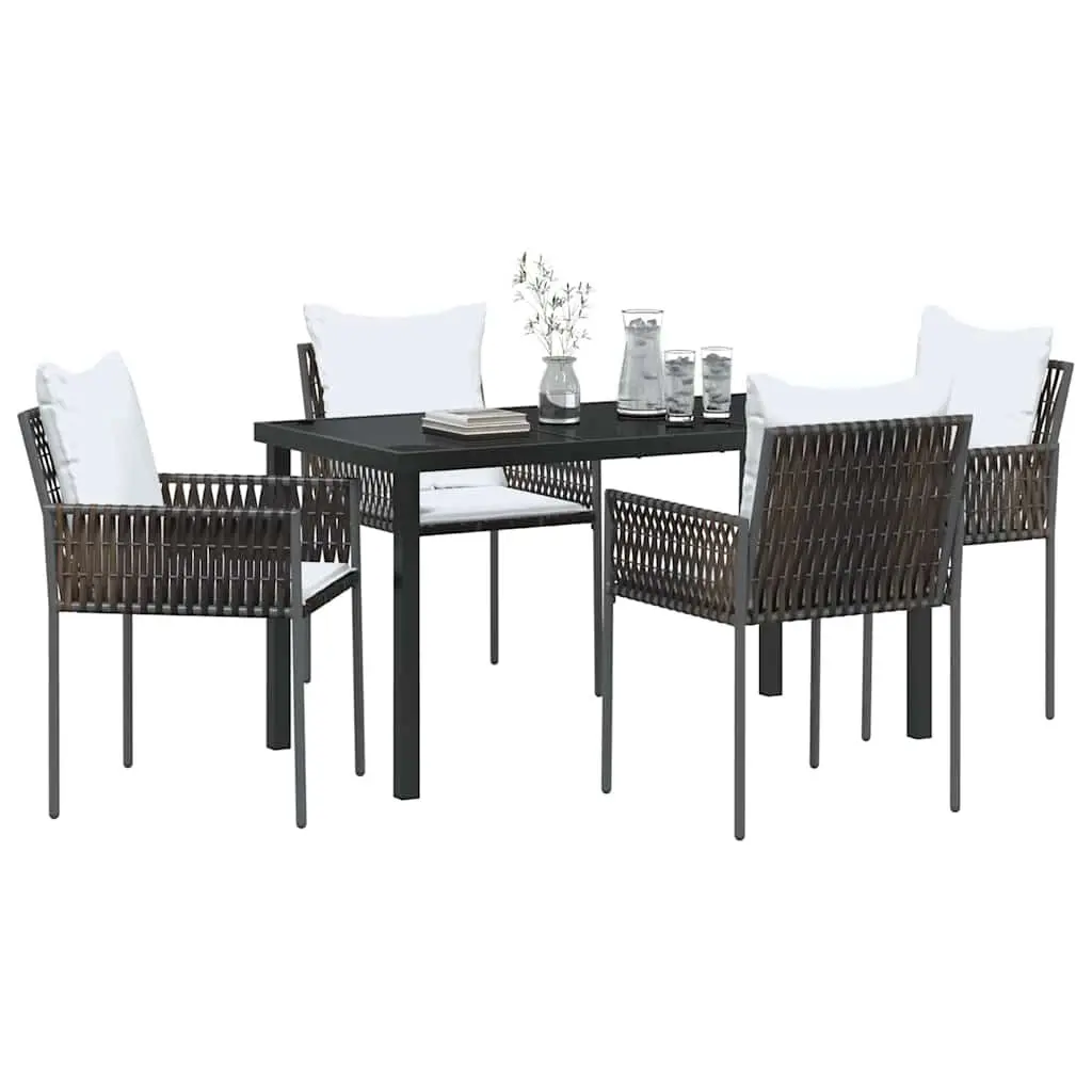Garden Dining Set 5 Pieces Outdoor Furniture Patio Rattan Chairs Table Brown