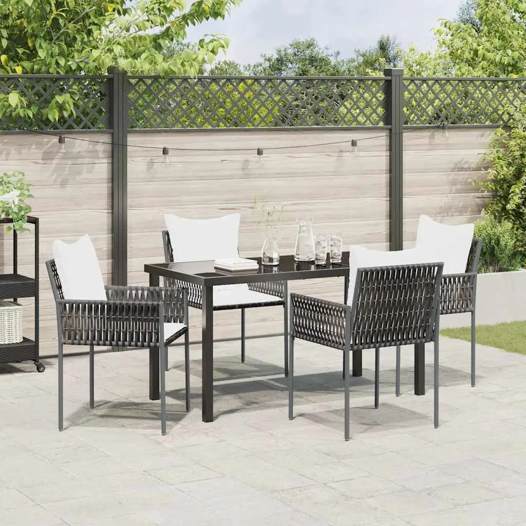 Garden Dining Set 5 Pieces Outdoor Furniture Patio Rattan Chairs Table Brown