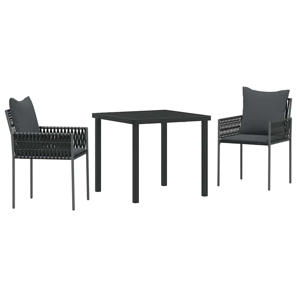 Outdoor Dining Set 3 Pieces Black Grey Garden Furniture Table Chairs Patio