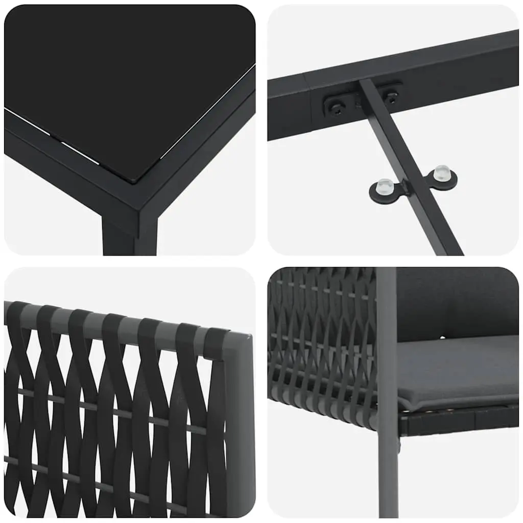 Outdoor Dining Set 3 Pieces Black Grey Garden Furniture Table Chairs Patio