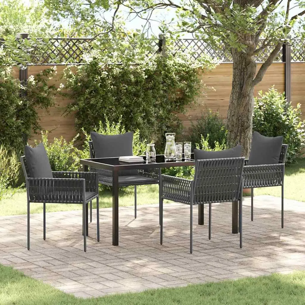 Outdoor Garden Dining Set Modern Black Grey 5 Piece PE Rattan Chair Table