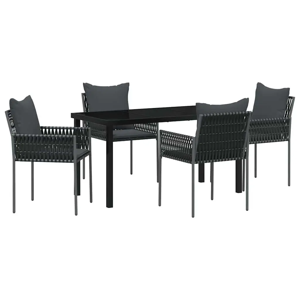 Outdoor Garden Dining Set Modern Black Grey 5 Piece PE Rattan Chair Table