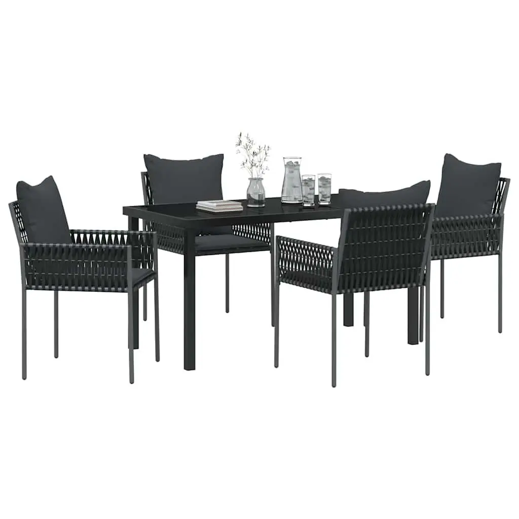 Outdoor Garden Dining Set Modern Black Grey 5 Piece PE Rattan Chair Table