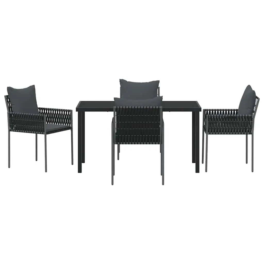 Outdoor Garden Dining Set Modern Black Grey 5 Piece PE Rattan Chair Table