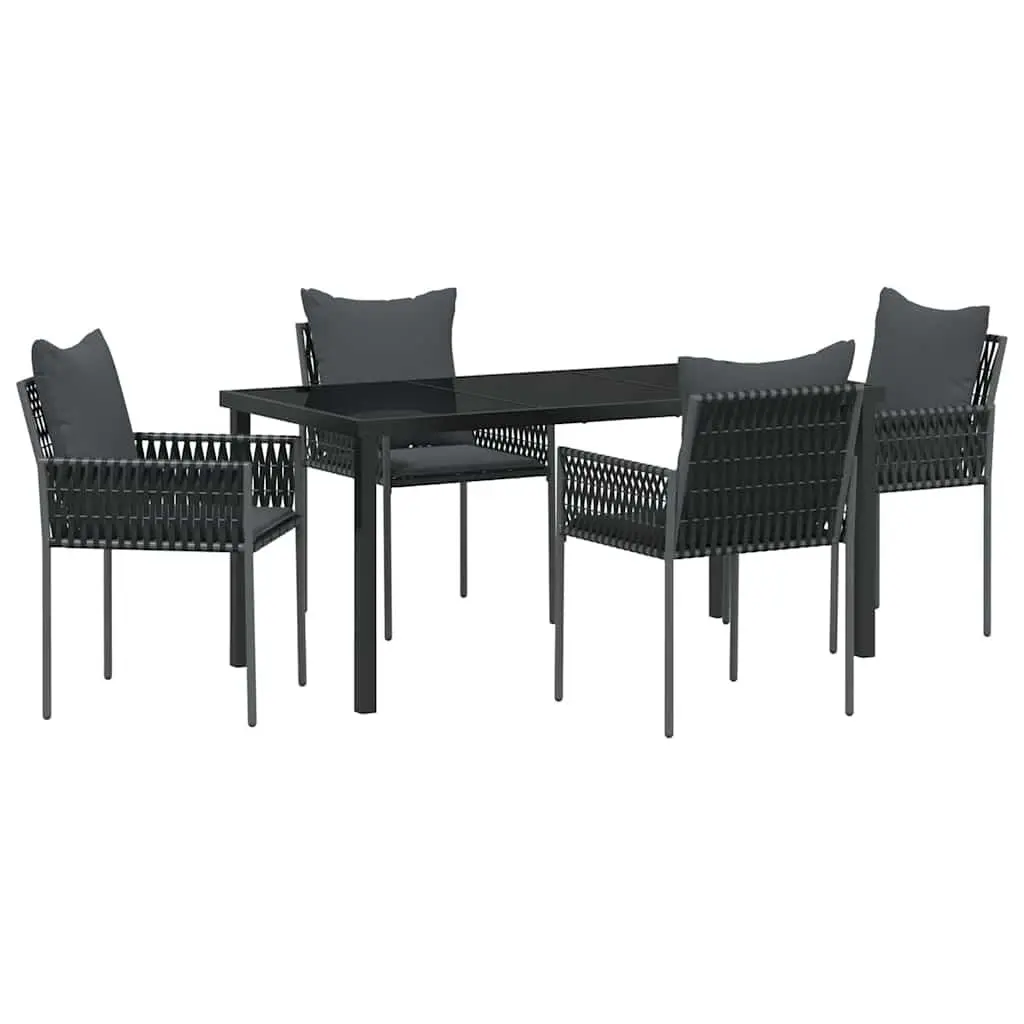 Garden Dining Set Black Grey 5 Piece PE Rattan Patio Furniture