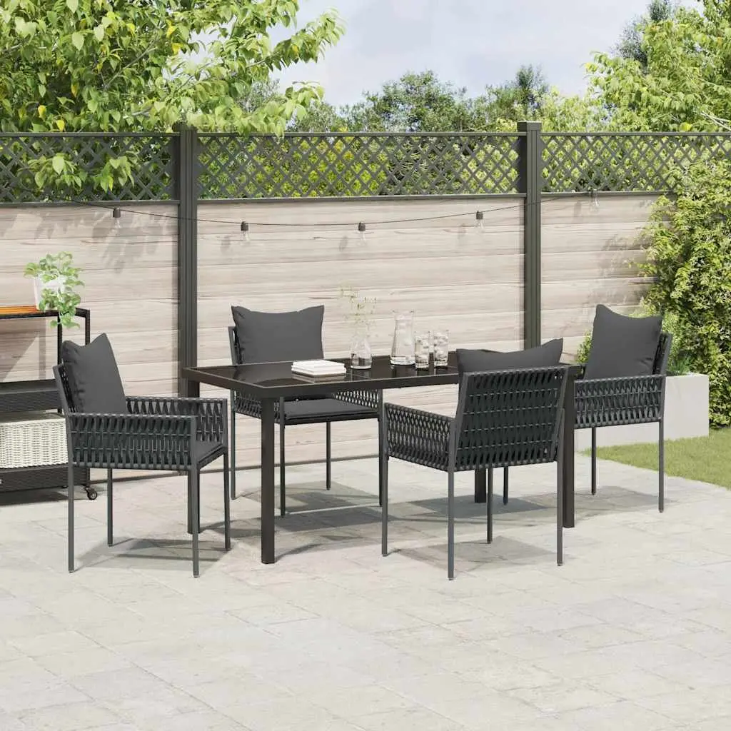Garden Dining Set Black Grey 5 Piece PE Rattan Patio Furniture